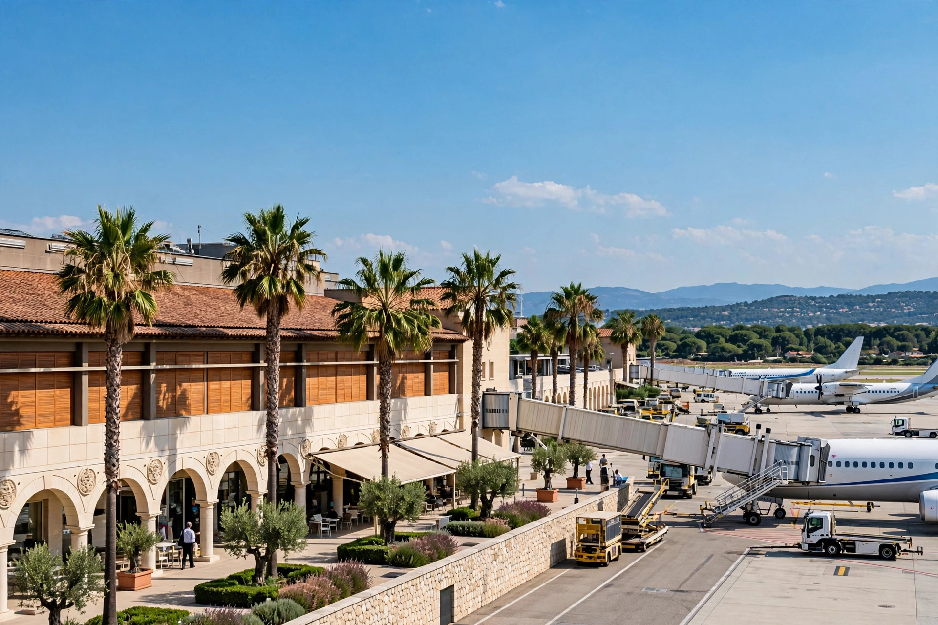 Aéroport de Toulon-Hyères, terminal méditerranéen entouré de palmiers