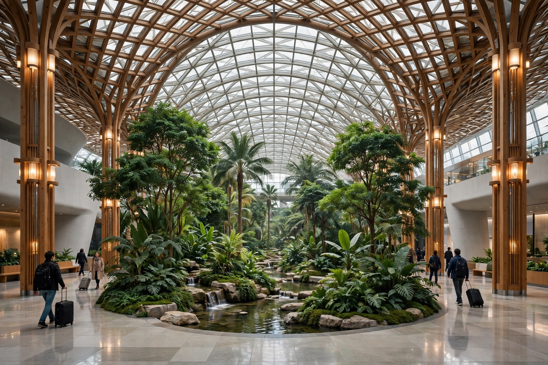Indoor tropical garden inside Hamad International Airport terminal in Doha