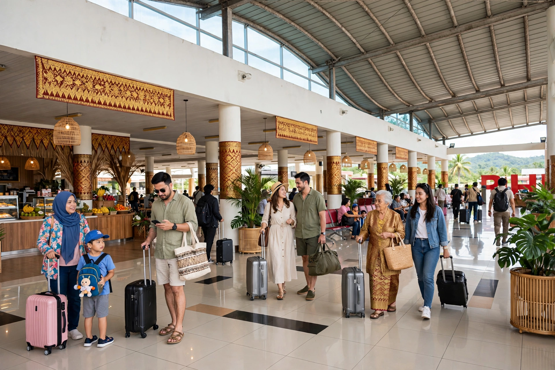 Ruang tunggu Bandara Raja Haji Fisabilillah dengan motif songket