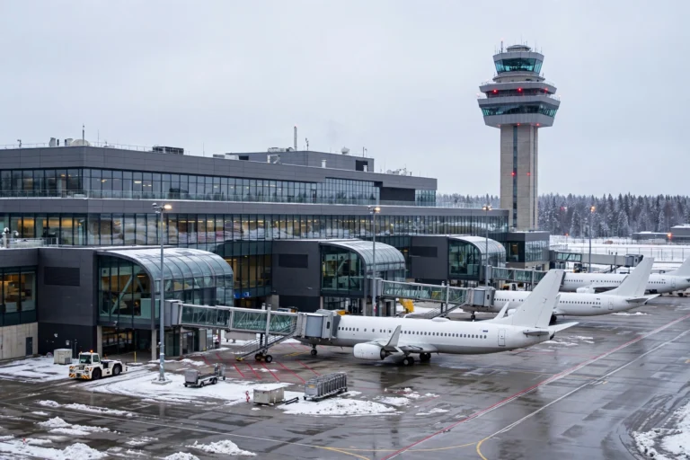 Stockholm Arlanda flygplats – terminal och flygplan utifrån