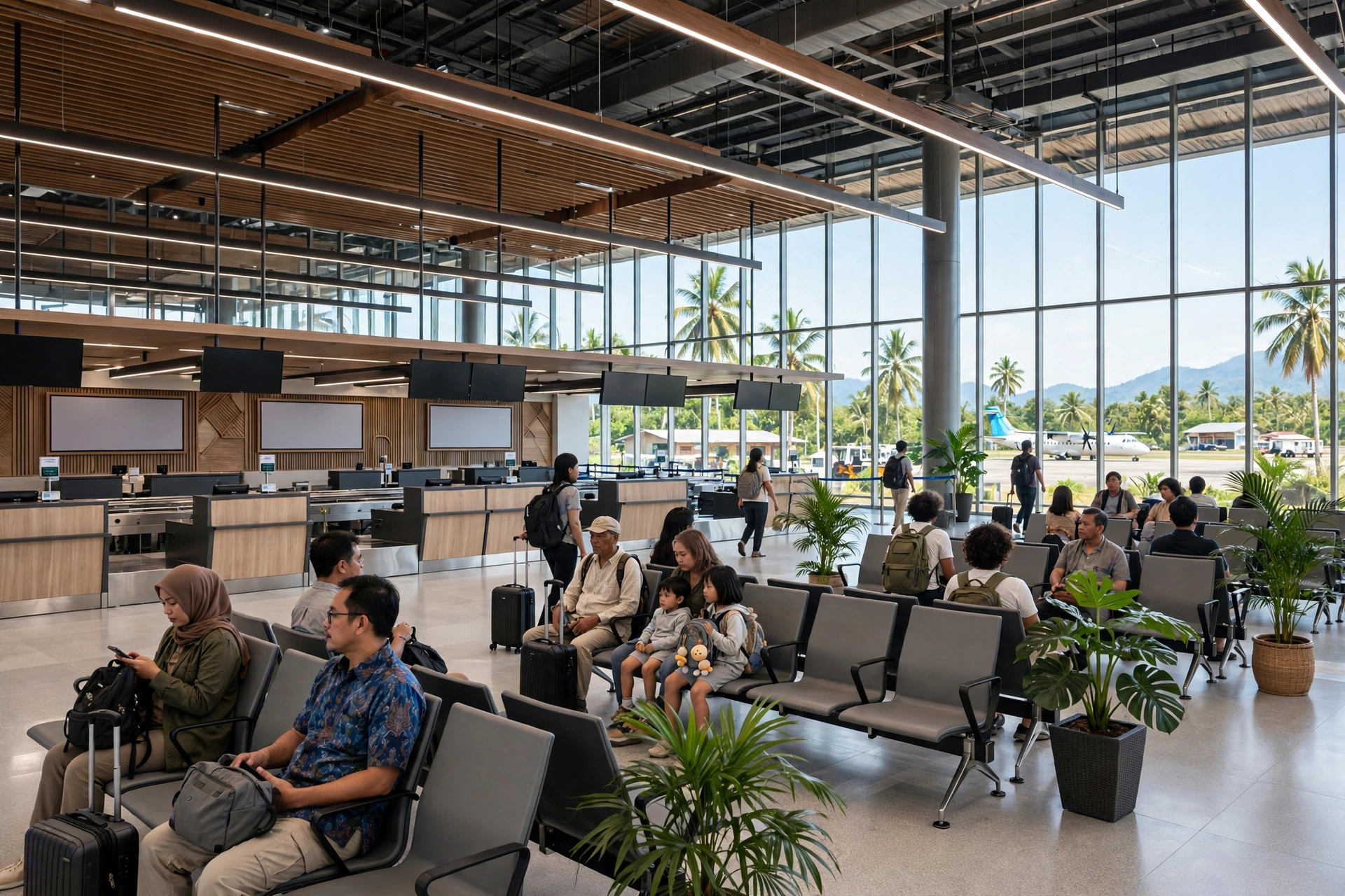 Interior ruang keberangkatan Bandara Domine Eduard Osok Sorong